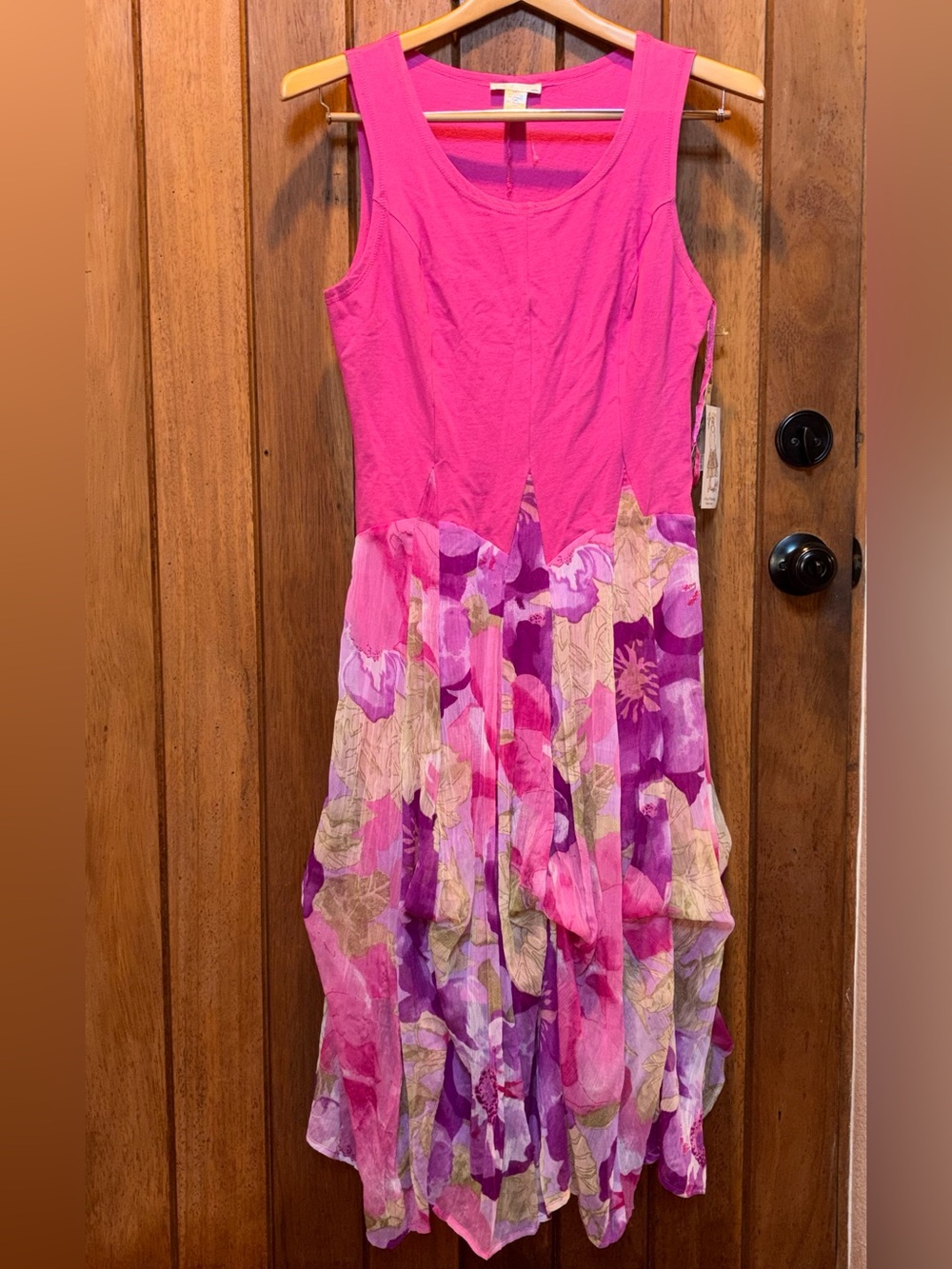 Pink Floral Drop-Waist Dress With Flair Detail